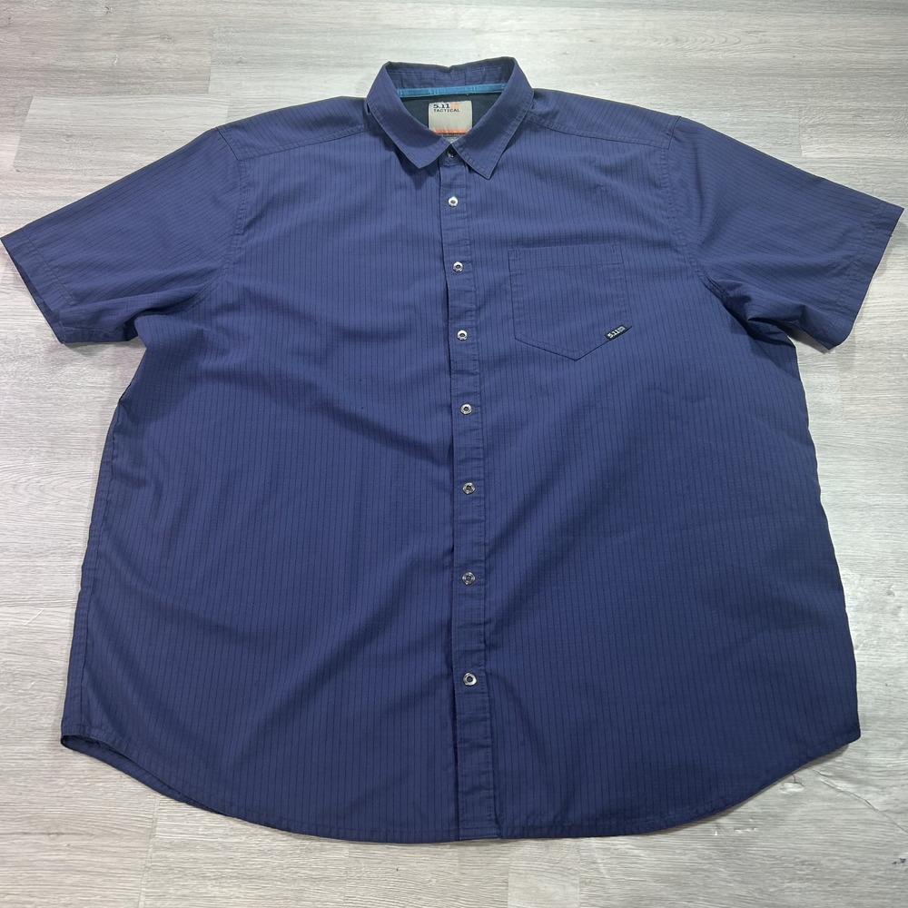 5.11 Tactical Shirt Mens XL Blue Stripe Short Sleeve Button Up Workwear 71378